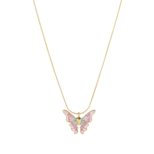 Elegant gold butterfly pendant necklace with gradient enamel finish and fine snake chain