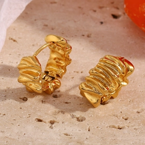 Chic 18K gold plated stainless steel hoop earrings with textured lava ripple design