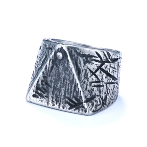 Vintage silver hollow triangle punk stainless steel ring with textured relief finish