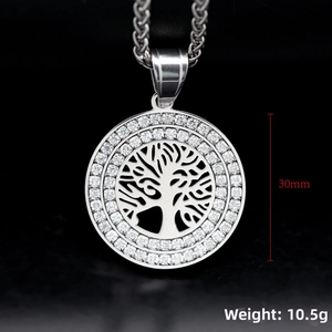 Detailed view of silver Tree of Life pendant with 30mm diameter and 10.5g weight info
