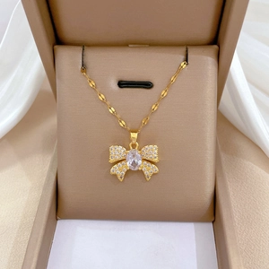 Butterfly Pendant Necklace Titanium Steel Chain Copper Micro Inlaid Cubic Zirconia Dainty Luxury Jewelry For Women