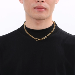 Minimalist 18K gold-plated stainless steel necklace with Cuban and O-link chain design