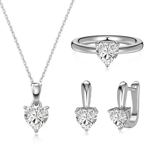 925 Sterling Silver Heart Jewelry Collection For Women Minimalist Zirconia Necklace Ring Earrings Wedding Anniversary Gift
