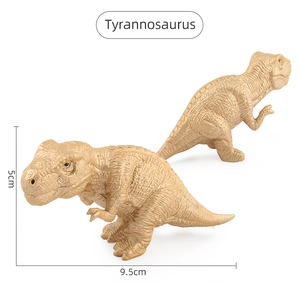 Detailed view of a gold Tyrannosaurus rex model showing dimensions 9.5cm length and 5cm height