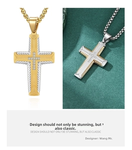 Macro shot of two-tone hip hop cross pendants with central zircon inlay details