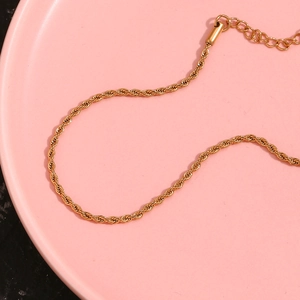 Detail of 2mm 18K gold plated twist rope chain anklet with lobster clasp and extension
