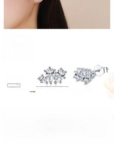 Détail des boucles d'oreilles en argent S925 avec trois zircons cubiques en forme de poire