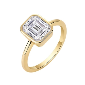 Minimalist gold 925 silver ring with a large emerald cut sparkling rectangle gemstone
