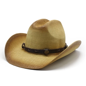 Chapeau de cowboy en paille classique avec bord dégradé et bande en cuir cloutée