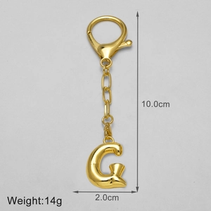 Polished 18k gold plated letter G keychain with dimensions 10cm length and 14g weight