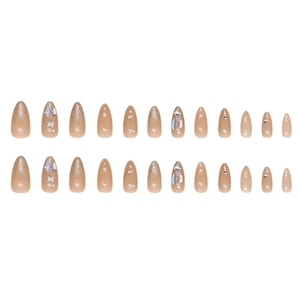 Sparkling aurora almond press-on nails with square diamonds and pearl accents