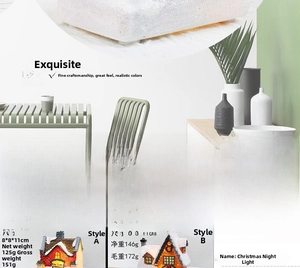 Detailed size chart for light-up Christmas resin houses with dimension and weight specs