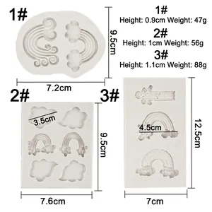 Set de moldes de silicona de nube y arcoíris con medidas y especificaciones de peso
