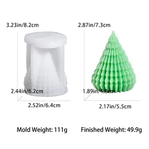 Detailed view of Christmas tree silicone mold with dimensions in cm and inches