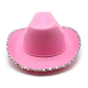 Pink western cowboy hat for women with silver sequin trim for party and festival costumes