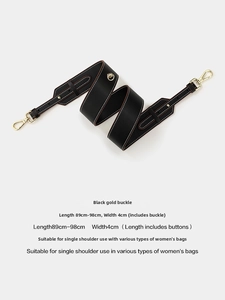 Adjustable black leather bag strap 4cm wide with polished gold metal buckles