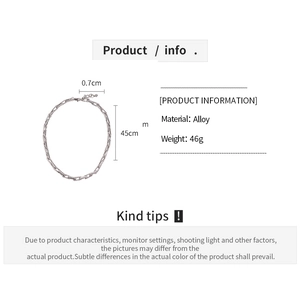 Detailed spec sheet showing the 45cm alloy chain necklace dimensions and 46g weight