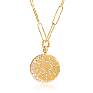 Elegant 18k gold plated paperclip chain necklace with sparkling sunburst zircon pendant