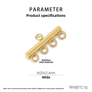 Detailed 20mm golden stainless steel slide tube clasp with five rings for jewelry making