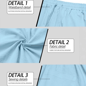 Pantaloni in lino azzurro da uomo con dettagli su elastico in vita e trama del tessuto