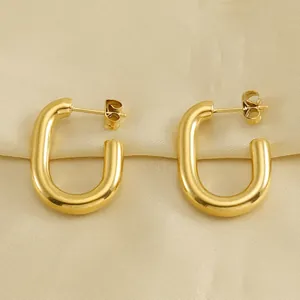 U-Shaped Earrings Stainless Steel 18K Gold Plated Minimalist Geometric Hoop Jewelry For Women Tarnish Resistant