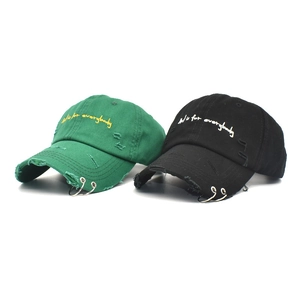 Baseball Cap Distressed Cotton Canvas Metal Rings Embroidery Streetwear Unisex Adjustable Sun Hat Vintage Style