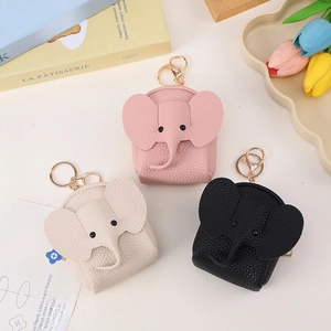 Mini elephant leather coin purses in pink beige and black with keychain ring