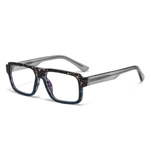 Retro square anti-blue light glasses with gradient frame and transparent gray temples