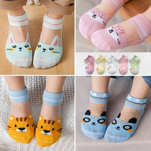 Kids Mesh Socks Breathable Cotton Blend Summer Boat Low Cut Cartoon Animal Pattern Toddler Baby Boys Girls Comfortable