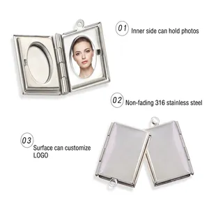 Polished stainless steel heart-shaped locket necklace for personalized photos