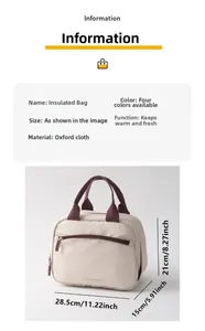Detailed view of insulated lunch bag with dimensions 28.5x15x21cm and oxford fabric texture