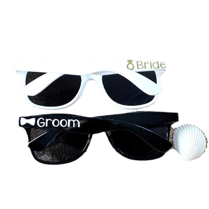 Wedding party sunglasses set with white Bride and black Groom frames for couples