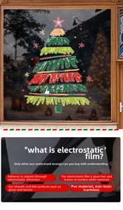 Detail of Christmas tree static window film showing multi-layer color PVC texture