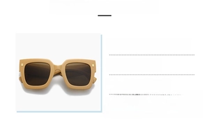 Macro detail of trendy square sunglasses with khaki PC frame and grey UV lenses