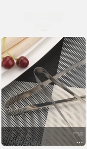 Detail of thickened stainless steel ice tongs showing non-slip textured handle and U-shape