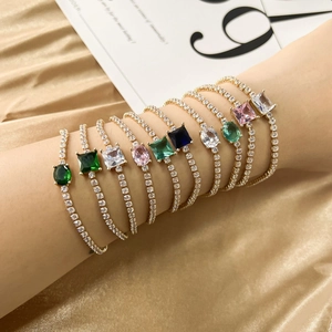 Tennis Bracelet Colorful Zircon Alloy Gold Silver Plated Elegant Fashion Jewelry Gift For Women Luxury Style