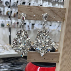 Elegant silver-tone waterdrop rhinestone dangle earrings for weddings and evening parties