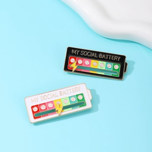 Interactive social battery sliding pins in black and white for mental health awareness