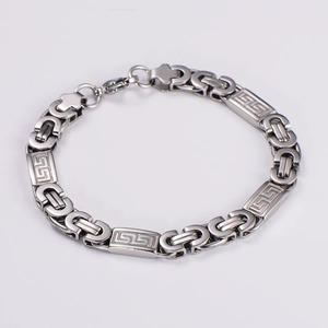 Detailed close-up of men's silver stainless steel curb chain bracelet with lobster clasp
