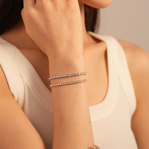 Bracelet Rivière Tennis Minimaliste En Cuivre Avec Zircones Carrés Bijou Élégant Géométrique Pour Femme