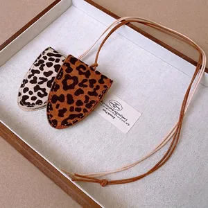 Leopard Print Faux Leather Glasses Case Necklace Magnetic Small Pouch Pendant Long Sweater Chain Accessory For Women