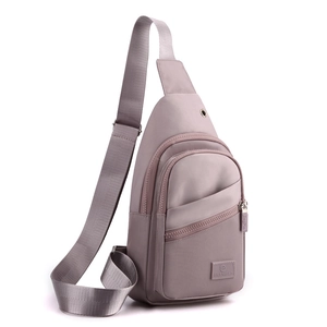 Fashionable purple-grey oxford cloth crossbody chest bag with multiple zipper compartments