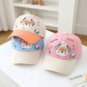 Cartoon rabbit baby baseball caps in multiple pastel color combinations for sun protection