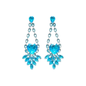 Elegant heart-shaped blue zircon drop earrings with marquise stones for bridal jewelry