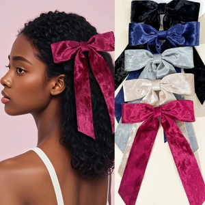 Retro Velvet Bow Hair Clip Large Oversized Bowknot With Long Streamers Elegant Hair Accessories For Women Girls