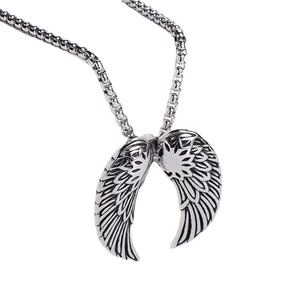 Gothic punk style angel wings pendant necklace in vintage silver stainless steel