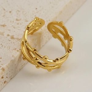 Bague Réglable Ouverte Tissée Irrégulière En Acier Inoxydable Plaqué Or 18K Style Vintage Européen Bijoux De Mode Femme
