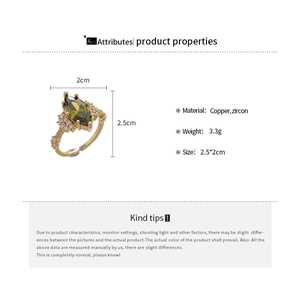 Detail specifications of 14K gold plated oval green zircon ring with dimensions and weight