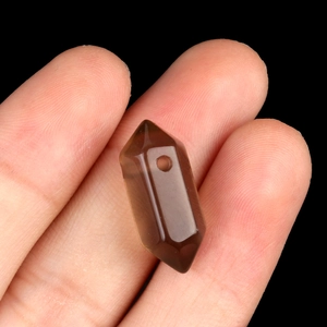 Smoky brown hexagonal crystal quartz pendant with top-drilled hole for DIY jewelry
