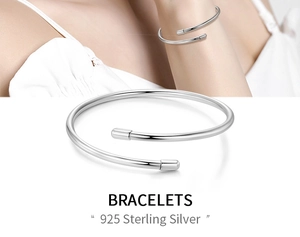 Macro detail of a 3mm minimalist 925 sterling silver open bangle bracelet for women